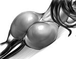  ass bodysuit breast_press breasts commentary_request g-string greyscale highleg kamori_sayaka large_breasts latex long_hair lying monochrome on_side original panties rindou_(radical_dream) skin_tight skindentation solo thighhighs thighs thong underwear 