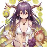  antenna_hair bandages bikini black_hair blush breasts cleavage crescent danua draph front-tie_top granblue_fantasy hair_between_eyes hayama_eishi horn_ornament horns innertube jewelry large_breasts long_hair looking_at_viewer necklace pointy_ears red_eyes side-tie_bikini solo stuffed_toy swimsuit white_bikini 
