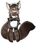  2015 ambiguous_gender apron big_tail cat feline fishnet green_eyes invalid_tag maid maid_uniform mammal simple_background solo standing whiskers white_background xenthyl 