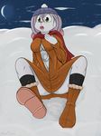  anthro boots breasts clothed clothing female footwear fur green_eyes hair hi_res howl_echoes lagomorph looking_at_viewer mammal open_mouth outside rabbit scarf snow solo white_fur 