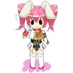  animal_ears armband blush bunny_ears chibi chiester45 commentary_request flying_sweatdrops kasumisometsuki open_mouth pink_hair short_hair showgirl_skirt solid_circle_eyes solo thighhighs twintails umineko_no_naku_koro_ni 