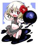  bikini blonde_hair darkness fang flat_chest flower hair_flower hair_ornament hibiscus kugelschreiber navel open_mouth outstretched_arms red_eyes rumia short_hair smile solo swimsuit touhou 