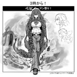  abs breasts female genderswap godzilla gradient gradient_background large_breasts long_hair monochrome monster_girl pants personification scales solo 