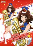  absurdres artist_request band_uniform boots brown_eyes brown_hair character_name confetti copyright_name elbow_gloves euphonium gloves hat hibike!_euphonium highres instrument knee_boots non-web_source official_art open_mouth oumae_kumiko smile white_footwear zoom_layer 