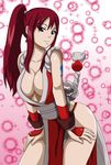  breasts cleavage cosplay erza_scarlet fairy_tail female gradient gradient_background king_of_fighters large_breasts long_hair shiranui_mai shiranui_mai_(cosplay) solo tattoo 