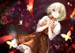  ascot bug butterfly elise_(piclic) flower green_hair insect kazami_yuuka looking_at_viewer plaid plaid_skirt puffy_sleeves red_eyes rose short_hair skirt solo touhou 