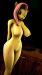  2015 3d absurd_res anthro anthrofied big_breasts breasts cgi cutie_mark digital_media_(artwork) earth_pony equine female fluttershy_(mlp) friendship_is_magic hair hands_behind_back hi_res horse inside legoguy9875 long_hair looking_at_viewer mammal my_little_pony navel nipples nude pink_hair pony smile solo source_filmmaker yellow_skin 