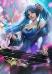  bare_shoulders blonde_hair blue_dress blue_eyes blue_hair breasts cglas detached_sleeves dress etwahl gradient_hair large_breasts league_of_legends light_smile lips long_hair looking_at_viewer multicolored multicolored_background multicolored_hair off_shoulder solo sona_buvelle twintails very_long_hair 