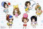  absurdres ahoge baseball_cap bikini black_hair blue_hair blush body_blush bow brown_hair chibi drink food hair_bow hair_ornament hairclip hand_on_headwear hat hibike!_euphonium highres ice_cream innertube kakuda_yuki katou_hazuki kawashima_sapphire kousaka_reina legs mole mole_under_eye multiple_girls nakagawa_natsuki nakaseko_kaori non-web_source official_art oumae_kumiko ponytail sun_hat swimsuit tuba-kun yoshikawa_yuuko 