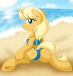  2015 beach bikini butt clothing equine fan_character female feral horn mammal my_little_pony pearlyiridescence seaside solo swimsuit unicorn water 