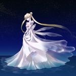  bad_id bad_pixiv_id bead_bracelet beads bishoujo_senshi_sailor_moon blonde_hair bracelet breasts cleavage closed_eyes double_bun dress earrings jewelry long_dress long_hair medium_breasts nakakore princess_serenity ribbon skirt_hold sky solo star_(sky) starry_sky tsukino_usagi twintails very_long_hair white_dress 