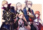  3girls armor blonde_hair brother_and_sister brown_hair closed_eyes dress elise_(fire_emblem_if) female_my_unit_(fire_emblem_if) fire_emblem fire_emblem_if gloves hair_ribbon hairband leon_(fire_emblem_if) long_hair multiple_boys multiple_girls my_unit_(fire_emblem_if) ponytail red_eyes red_hair ribbon sakura_(fire_emblem_if) siblings takumi_(fire_emblem_if) twintails umiusi 