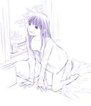  arm_support barefoot dress_shirt kneeling monochrome naked_shirt original purple shirt sketch solo traditional_media yoshitomi_akihito 