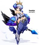  arm_warmers armor armored_dress bare_shoulders bird bird_on_hand boots character_name copyright_name crown expressionless full_body greaves gwendolyn highres karukan_(monjya) microskirt multicolored multicolored_wings odin_sphere panties pantyshot pantyshot_(standing) polearm purple_eyes shadow short_hair skirt solo spear standing thigh_boots thighhighs underwear weapon white_background white_hair white_panties wings 