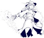  1girl belt bow cowboy_shot fan from_below hat hat_bow highres hiyuu_(flying_bear) long_hair looking_to_the_side monochrome open_mouth simple_background sketch skirt touhou watatsuki_no_toyohime white_background 