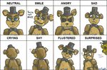  animatronic bear blue_eyes bow_tie brown_fur five_nights_at_freddy&#039;s freddy_(fnaf) fur golden_freddy_(fnaf) hat machine mammal robot smile solo teeth top_hat uitinla video_games yellow_fur 