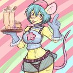  2014 beverages blue_hair blush clothing female gloves hair mammal mouse panties pink_nose rodent sebafox solo tongue tongue_out underwear 