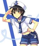  1boy big_hero_6 disney hiro_hamada hiyaa marvel sailor sailor_collar sailor_dress sailor_hat salute simple_background solo striped_background 