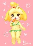  animal_crossing anthro bikini blush breasts clothed clothing female flower fur isabelle_(animal_crossing) nintendo plant ponytail popsicle solo swimsuit video_games 