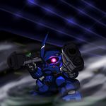  chibi dual_wielding gun gundam gundam_0080 kampfer_(mobile_suit) mecha no_humans rocket_launcher shotgun solo weapon 