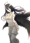  1girl albedo artist_request black_hair hip_vent horns kyoeiki long_hair overlord_(maruyama) simple_background solo yellow_eyes 