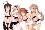  absurdres ahoge bad_id bad_pixiv_id bikini_top black_hair blonde_hair braid breasts brown_hair hair_flaps hair_ornament hair_ribbon hairband hairclip highres kantai_collection large_breasts long_hair matsunoki_(unknown_751) multiple_girls murasame_(kantai_collection) red_eyes red_hairband remodel_(kantai_collection) ribbon sarong shigure_(kantai_collection) shiratsuyu_(kantai_collection) single_braid smile swimsuit twintails yuudachi_(kantai_collection) 