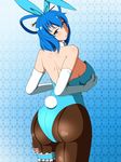  animal_ears artist_request ass back backless_outfit bare_shoulders blue_eyes blue_hair blush breast_grab breasts bunny_ears bunny_tail bunnysuit come_hither elbow_gloves fake_animal_ears female fishnet_pantyhose fishnets from_behind gloves grabbing gradient gradient_background hair_ornament hair_rings hair_stick kaku_seiga lactone large_breasts looking_at_viewer looking_back naughty_face pantyhose shiny shiny_clothes shiny_skin short_hair sideboob smile solo tail thigh_strap touhou 