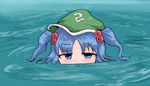  absurdres bad_id bad_pixiv_id blue_eyes blue_hair blush bubble bubble_blowing hair_bobbles hair_ornament hat highres kawashiro_nitori looking_at_viewer partially_submerged short_hair short_twintails solo touhou twintails two_side_up wading water 