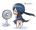  &gt;_&lt; black_hair blue_hair blush chibi closed_eyes electric_fan faux_traditional_media food_print hana_kazari hot kin-iro_mosaic komichi_aya long_hair panties panties_day print_panties school_uniform solo strawberry_panties strawberry_print translated twintails underwear wind wind_lift 