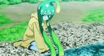  1boy 1girl animated animated_gif black_hair bouncing_breasts breast_expansion breasts bursting_breasts goo_girl green_eyes monster_girl monster_musume_no_iru_nichijou suu_(monster_musume) tentacle water 