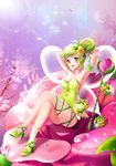  armpits arms_up bad_id bad_pixiv_id blush breasts cookie_run fairy_cookie fairy_wings flower green_eyes green_hair hair_flower hair_ornament high_heels medium_breasts open_mouth personification pointy_ears smile ssumbi wings 