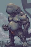  absurd_res anthro bulge cetacean city clothed clothing half-dressed hi_res macro male mammal marine musclegut muscles nipples nommz overweight scar solo speedo swimsuit topless whale yellow_eyes 