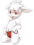  anthro barefoot clothed clothing digital_media_(artwork) front_view fundoshi half-dressed kneeling lagomorph looking_at_viewer male mammal navel nipples noriburu rabbit solo topless underwear underwear_pull vpl 