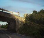  bad_pixiv_id cat guard_rail no_humans original outdoors road scenery sky yamaimo 