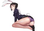  animal_ears ass black_hair bunny_ears bunny_tail eyebrows high_heels jack_hamster kantai_collection legs looking_at_viewer myoukou_(kantai_collection) no_legwear no_socks short_hair simple_background solo tail thighs white_background 