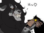  &lt;3 alucard bedroom_eyes brown_body claws crossover disney eye_contact feline grey_body half-closed_eyes hellsing holding holding_face lion male mammal nervous nuka pawpads rape_face sharp_teeth silverkitsu size_difference sweat teeth the_lion_king 