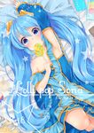  blue_eyes blue_hair candy cover cover_page doujin_cover food highres league_of_legends lollipop long_hair looking_at_viewer repachi_(sicp) solo sona_buvelle twintails 