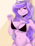  2015 anthro big_breasts bra breasts cleavage clothed clothing equine fan_character hair harmoniousrain horn long_hair mammal my_little_pony navel purple_hair smile solo underwear unicorn 
