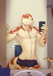  amber_eyes anthro bathroom clothing corn_snake derrick male mirror_selfie onta phone reptile scalie selfie snake solo underwear 