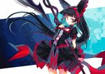  black_hair bow finger_to_mouth gate_-_jieitai_ka_no_chi_nite_kaku_tatakaeri hair_bow highres holding holding_weapon lolita_fashion long_hair polearm red_eyes rory_mercury smile solo weapon yui_(niikyouzou) 