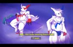  2015 anthro blue_eyes chubby claws clothed clothing erection fur half-dressed jockstrap male mammal markings nintendo open_mouth penis pok&eacute;mon red_eyes shiny side_balls sitting text tongue touei towel underwear video_games white_fur zangoose 