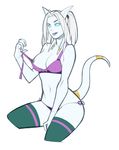 bra breasts cleavage clothed clothing draenei exposing fingernails hair horn jewelry legwear lyriel magic magic_user nipples panties pigtails side-tie_panties sitting solo spearfrost stockings tongue underwear undressing video_games warcraft white_hair world_of_warcraft 