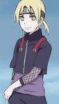  blonde_hair earrings forehead_protector gradient gradient_background green_eyes headband jewelry looking_at_viewer naruto naruto_gaiden no_pupils pale_skin smile solo teramoto_kei yamanaka_inojin 