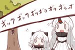  0_0 2girls ahoge bug chibi dress horn horns insect kantai_collection long_hair mittens multiple_girls northern_ocean_hime nuu_(nu-nyu) open_mouth pale_skin seaport_hime shinkaisei-kan simple_background translated tree white_background white_dress white_hair white_skin |_| 