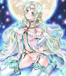  artist_name at_classics blonde_hair blue_eyes blush boots breasts cape circlet cleavage covered_nipples elbow_gloves elf garter_straps gloves hair_ornament hair_ribbon head_tilt large_breasts long_hair looking_at_viewer marker_(medium) moon original panties pointy_ears ribbon sample see-through sitting smile solo thigh_boots thighhighs traditional_media underwear very_long_hair wariza 