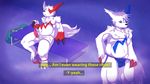  2015 anthro blue_eyes chubby claws clothed clothing erection fur half-dressed jockstrap male mammal markings nintendo open_mouth penis pok&eacute;mon red_eyes shiny side_balls sitting text tongue touei underwear video_games zangoose 