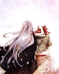 back cloak grey_hair hand_on_head height_difference long_hair multiple_girls patting pixiv_fantasia pixiv_fantasia_5 red_hair sanctuary-of-apricot standing very_long_hair 