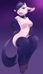  anthro black_hair blue_eyes breasts caprine clothing collar elbow_gloves female fur gloves goat hair hooves horn legwear looking_at_viewer mammal nude open_mouth rudragon thigh_highs white_fur 