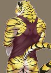  bottomless butt clothed clothing feline half-dressed looking_at_viewer male mammal scrawl_naguri simple_background solo tiger 