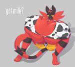  2019 anthro areola big_breasts breasts camel_toe clothed clothing digital_media_(artwork) english_text female huge_breasts hyper hyper_breasts incineroar looking_at_viewer lysergide nintendo nipple_outline pok&eacute;mon pok&eacute;mon_(species) red_eyes simple_background solo text tits_(lysergide) video_games yellow_sclera 